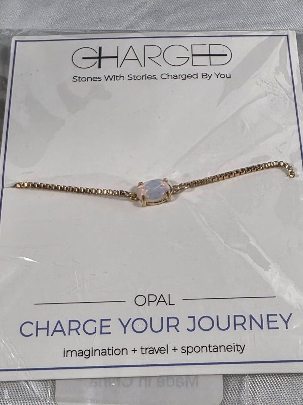Charged Opal & Gold Adjustable Chain Bracelet 18K Gold Plated Opal NEW
